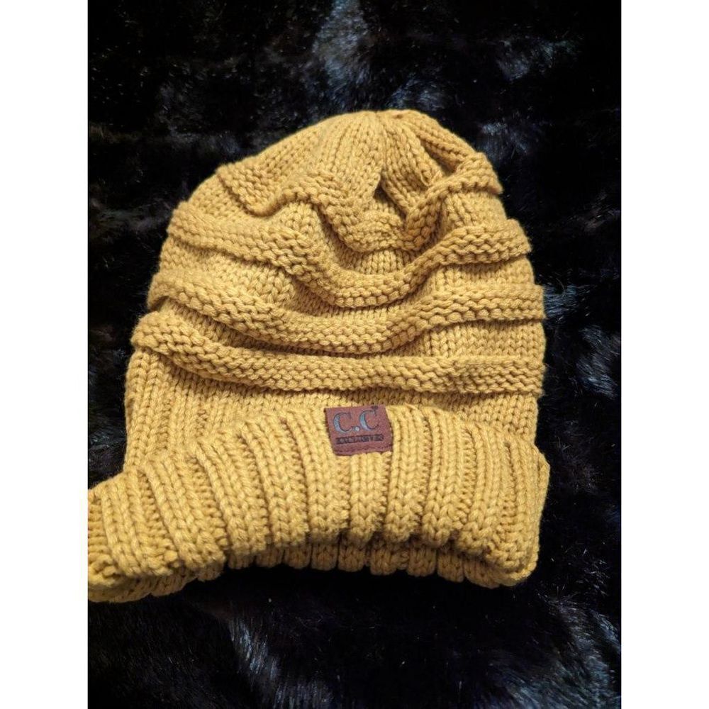 ! CC Beanie Brand Exclusive Soft Stretch Cable Knit CC Hat yellow
